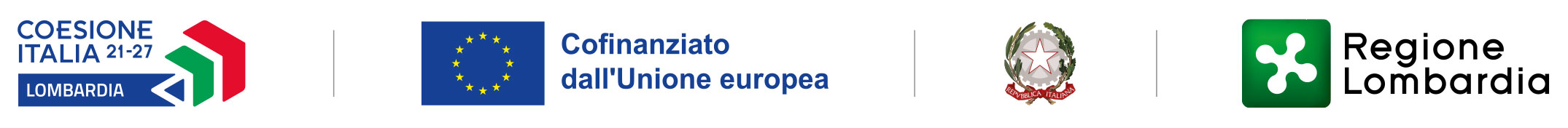 Coesione Italia 21-27 Lombardia, Cofinanziato dall'Unione europea, Repubblica Italiana, Regione Lombardia